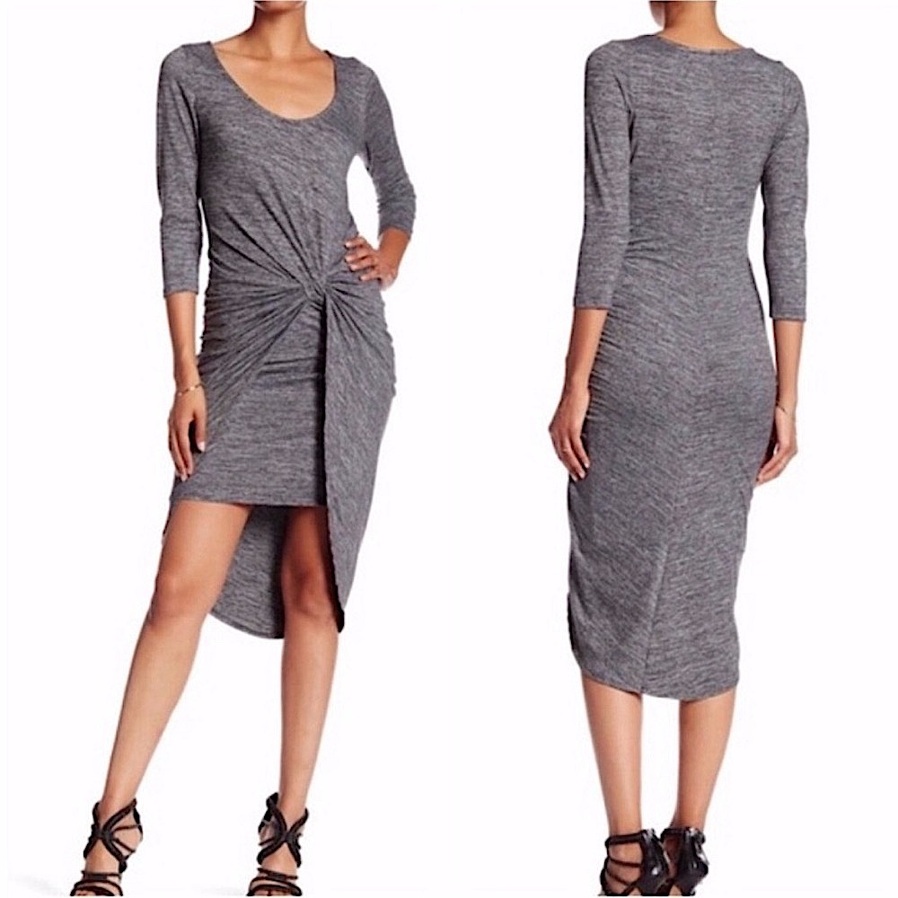 The Vanity Room Gray Knot Front Asymmetrical Dress